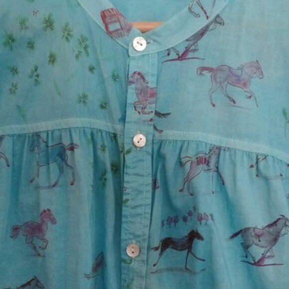 MOTHER Tops - MOTHER The New To Town Horse Anthropologie  Turquoise Shirt Tunic  Dress